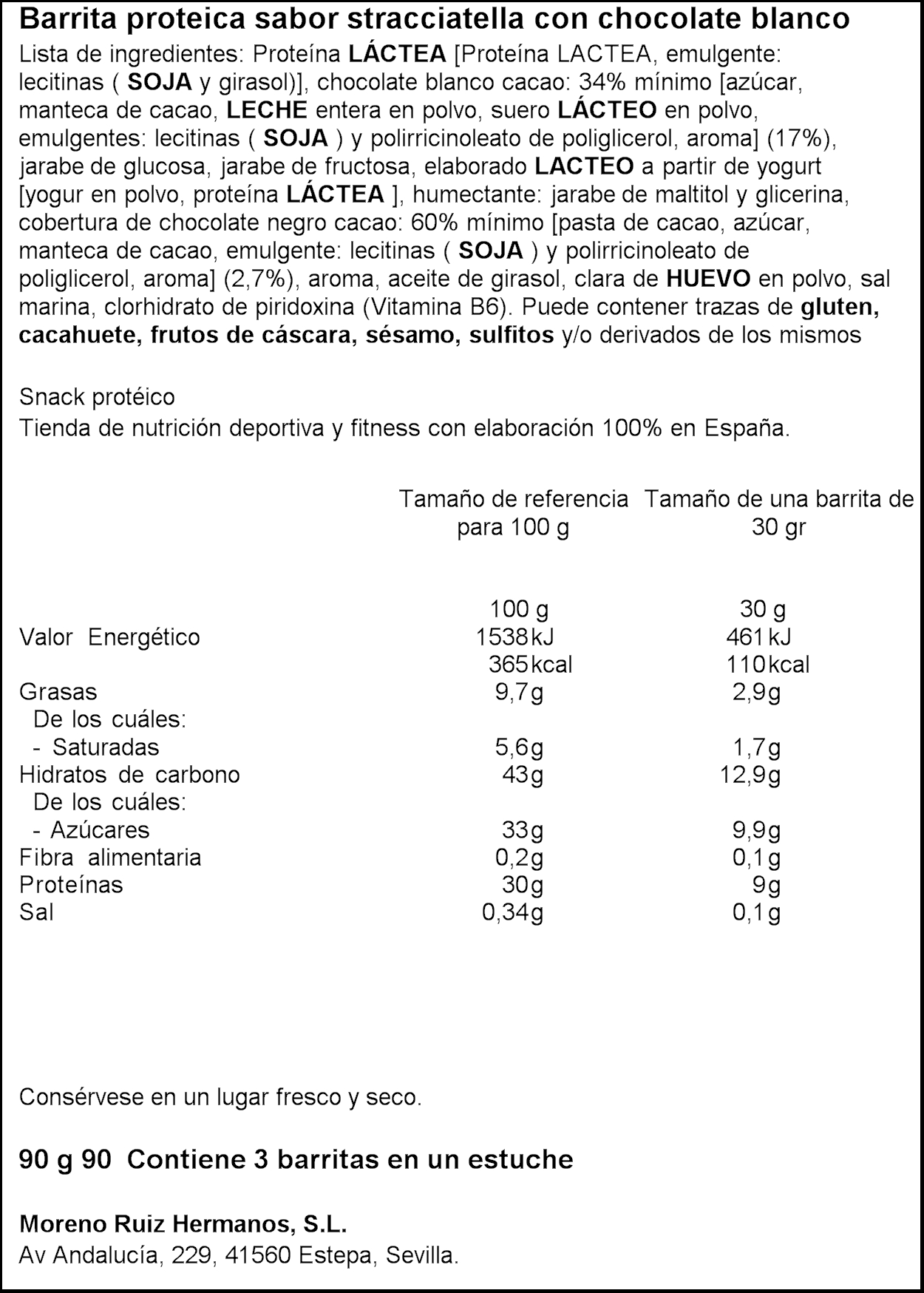 Barrita protéica stracciatella y chocolate blanco Just Loading 90g 3uds