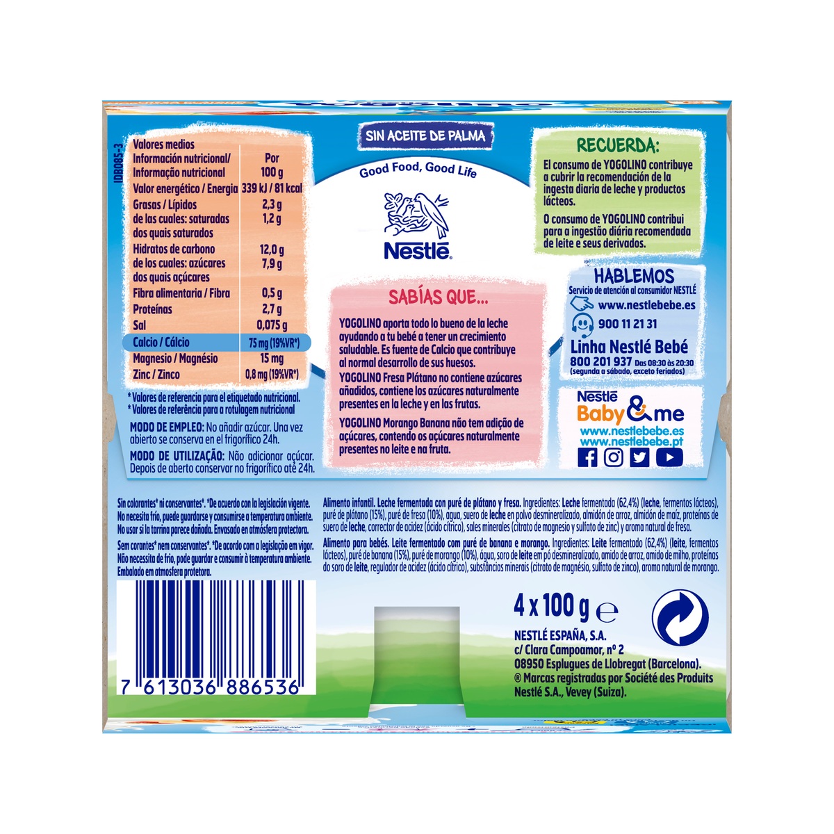 Postre Nestlé Yogolino fresa plátano sin gluten desde 6 meses pack 4