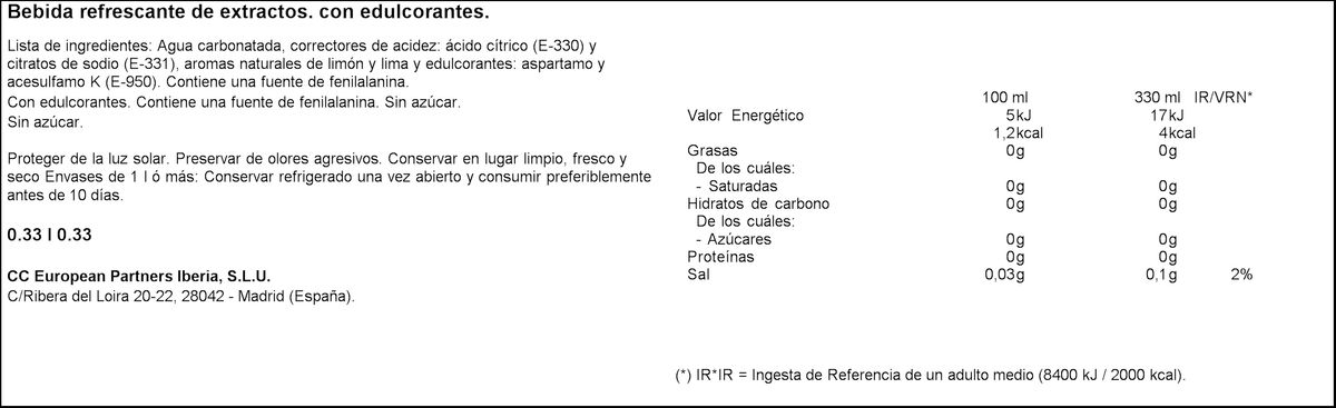 Refresco lima-limón Sprite lata 33cl zero azúcar