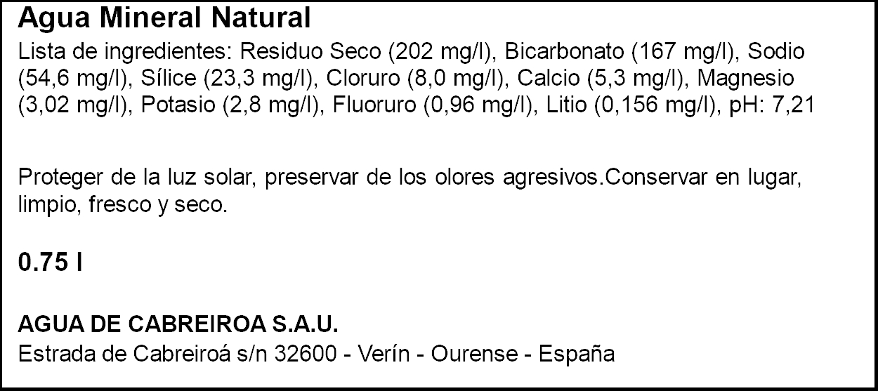 Agua mineral natural de Galicia sin gas tapón sport Cabreiroá 0,75l