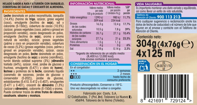 Helado cono Alipende 4 uds nata-turrón