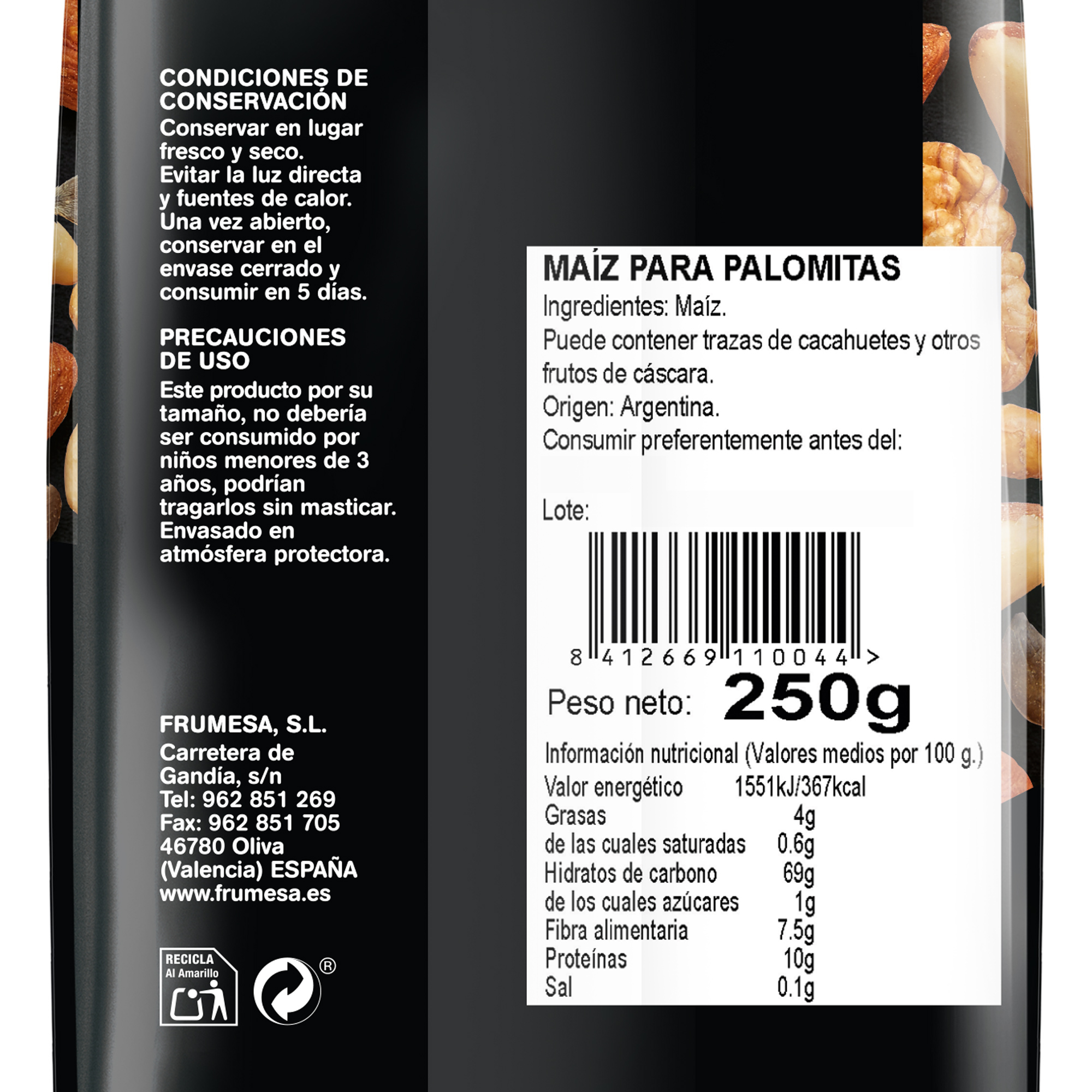 Maíz crudo para palomitas Frumesa 250g