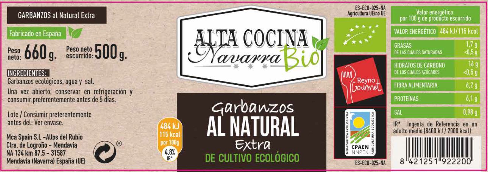 Garbanzo cocido eco Alta Cocina 500g