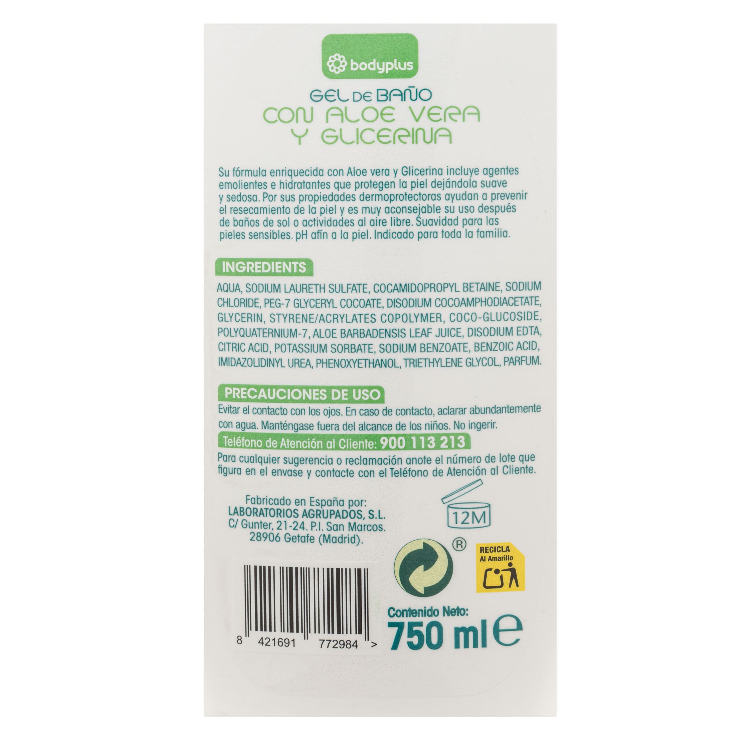 Gel de ducha Bodyplus glicerina y aloe Ahorramas