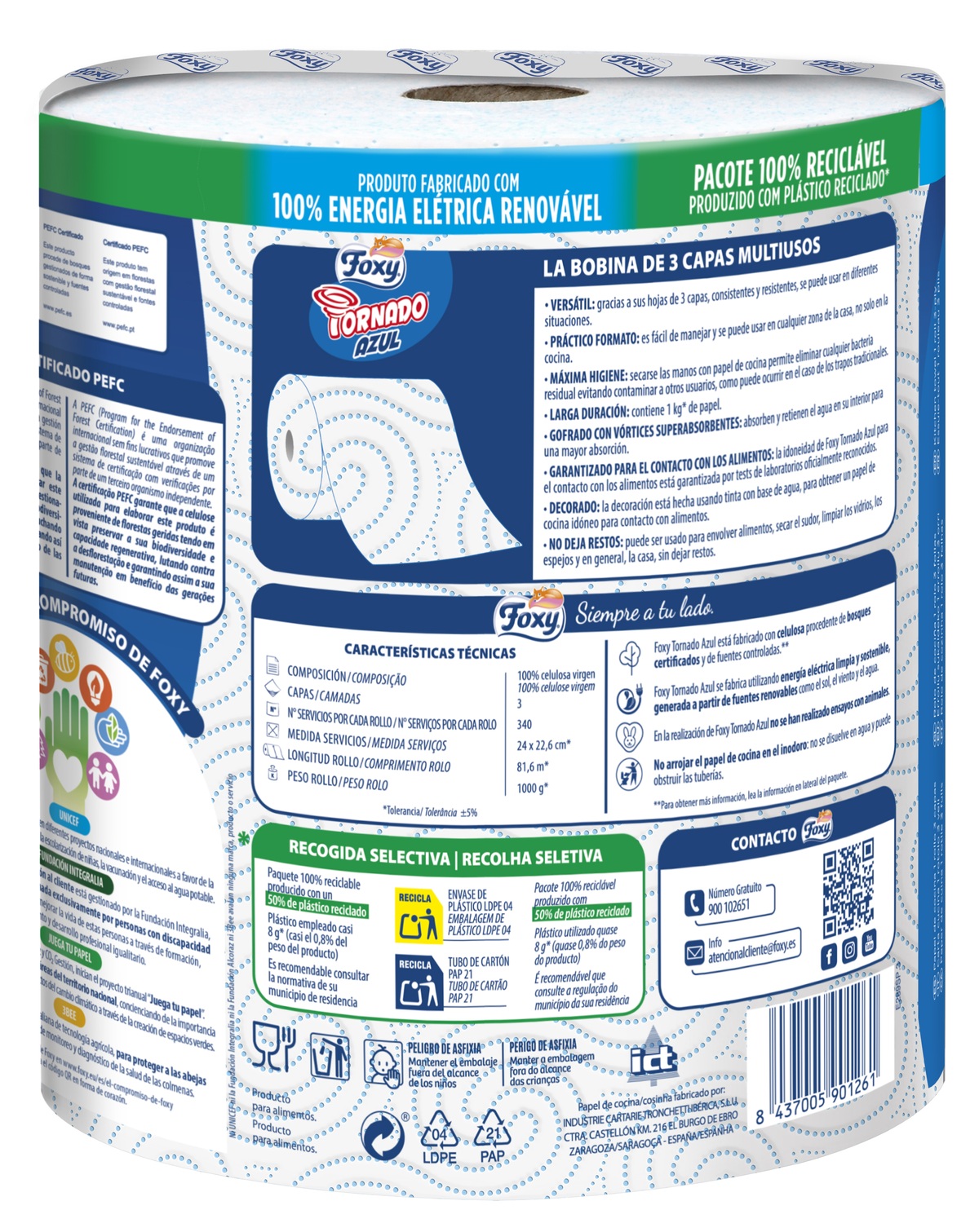Papel de cocina en rollo Foxy tornado azul