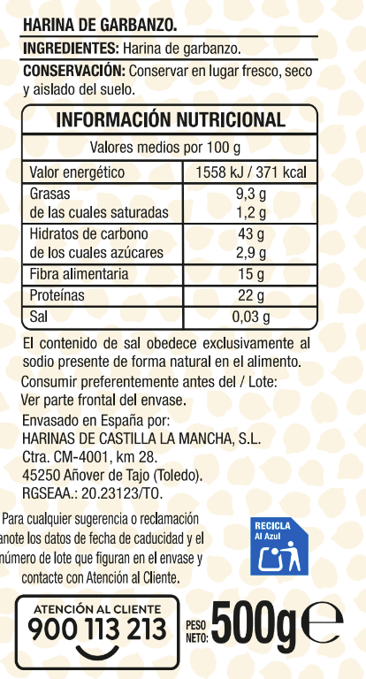 Harina de garbanzo sin gluten Alipende 500g