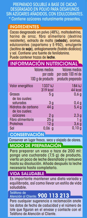 Cacao soluble 0% azúcares añadidos Alipende 450g