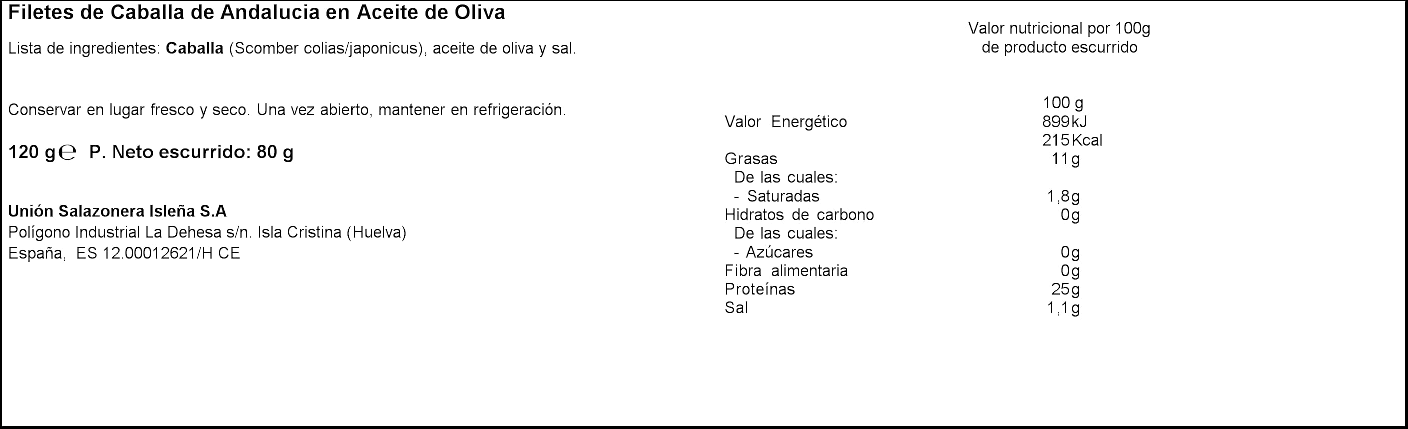 Caballa del sur Usisa 78g en aceite oliva