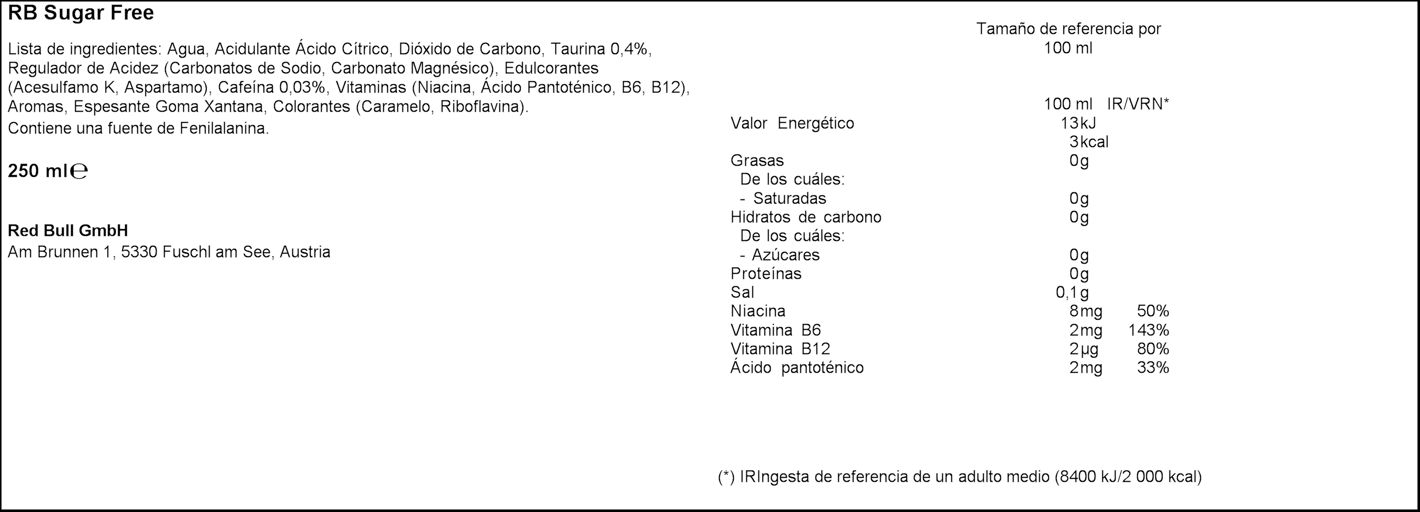 Bebida energética sin azúcar Red Bull 25cl