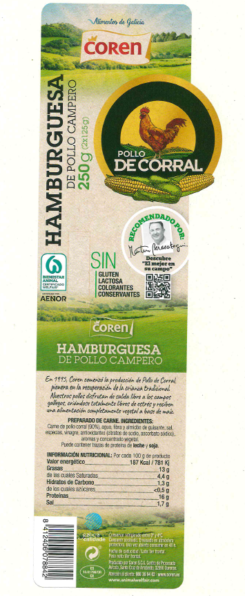 Hamburguesa de pollo campero Coren 2x125gr