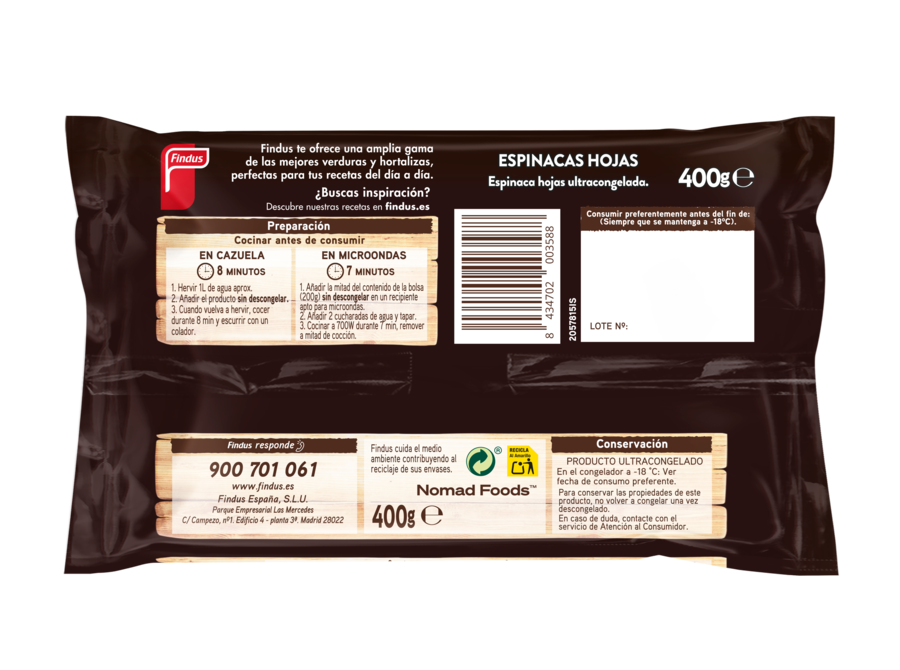 Espinacas en hojas Findus 400g