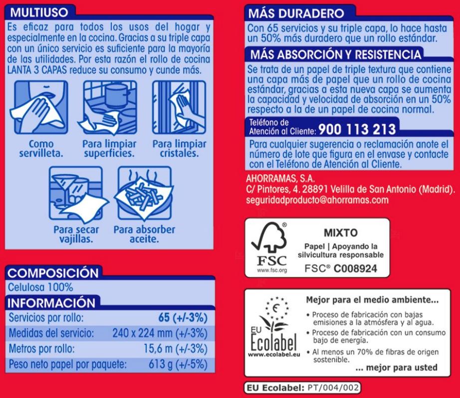 Papel de cocina Lanta pack-3 super absorbente