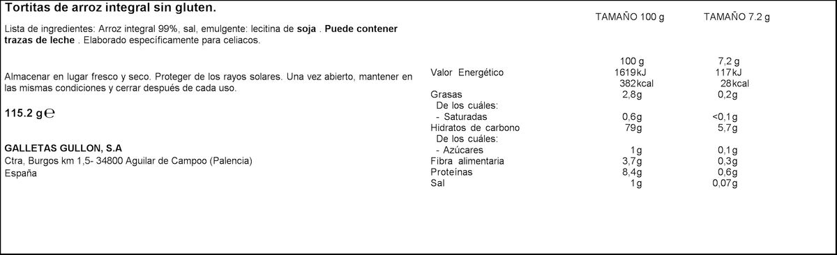 Tortitas de arroz integral Vitalday 115g