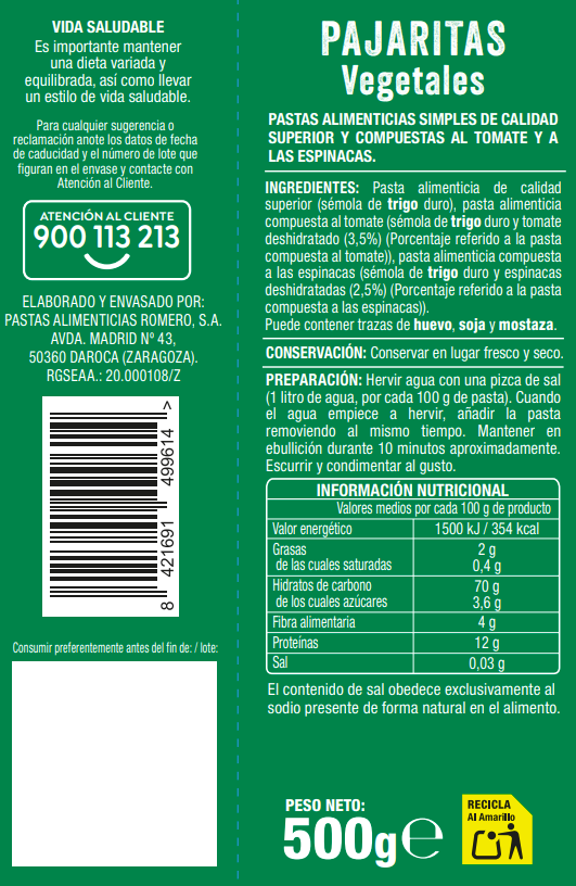 Pajaritas Alipende 500g con vegetales