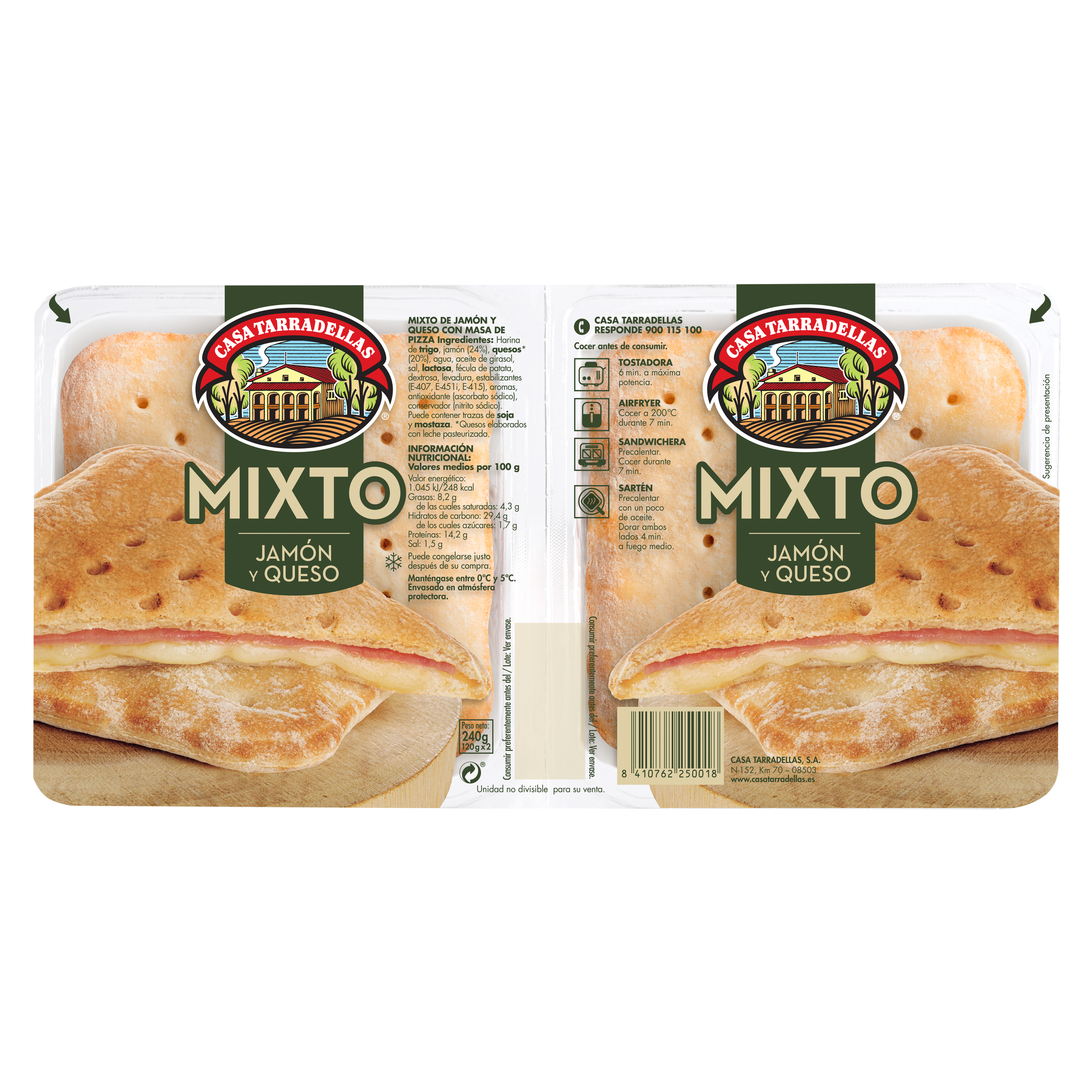 Sandwich Tarradellas pack 2 mixto jamon y queso