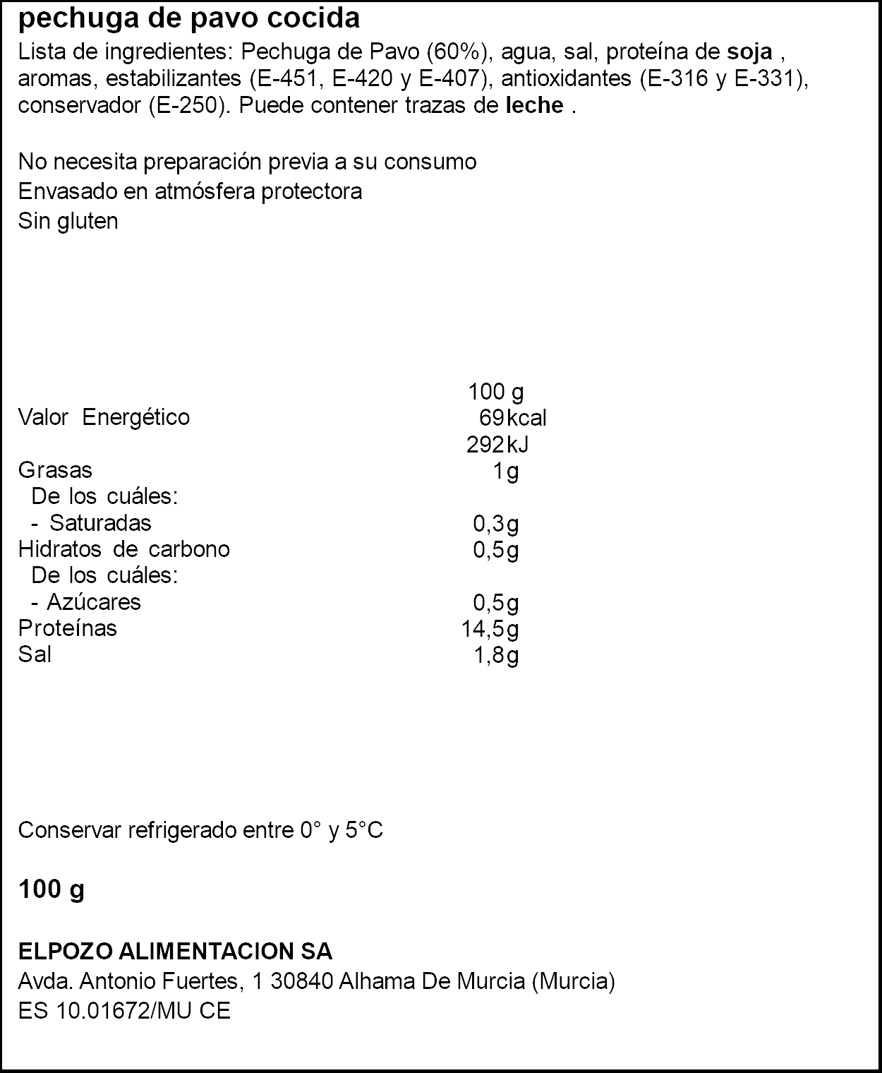 Pechuga pavo bajo en grasa lonchas finas ElPozo 115g