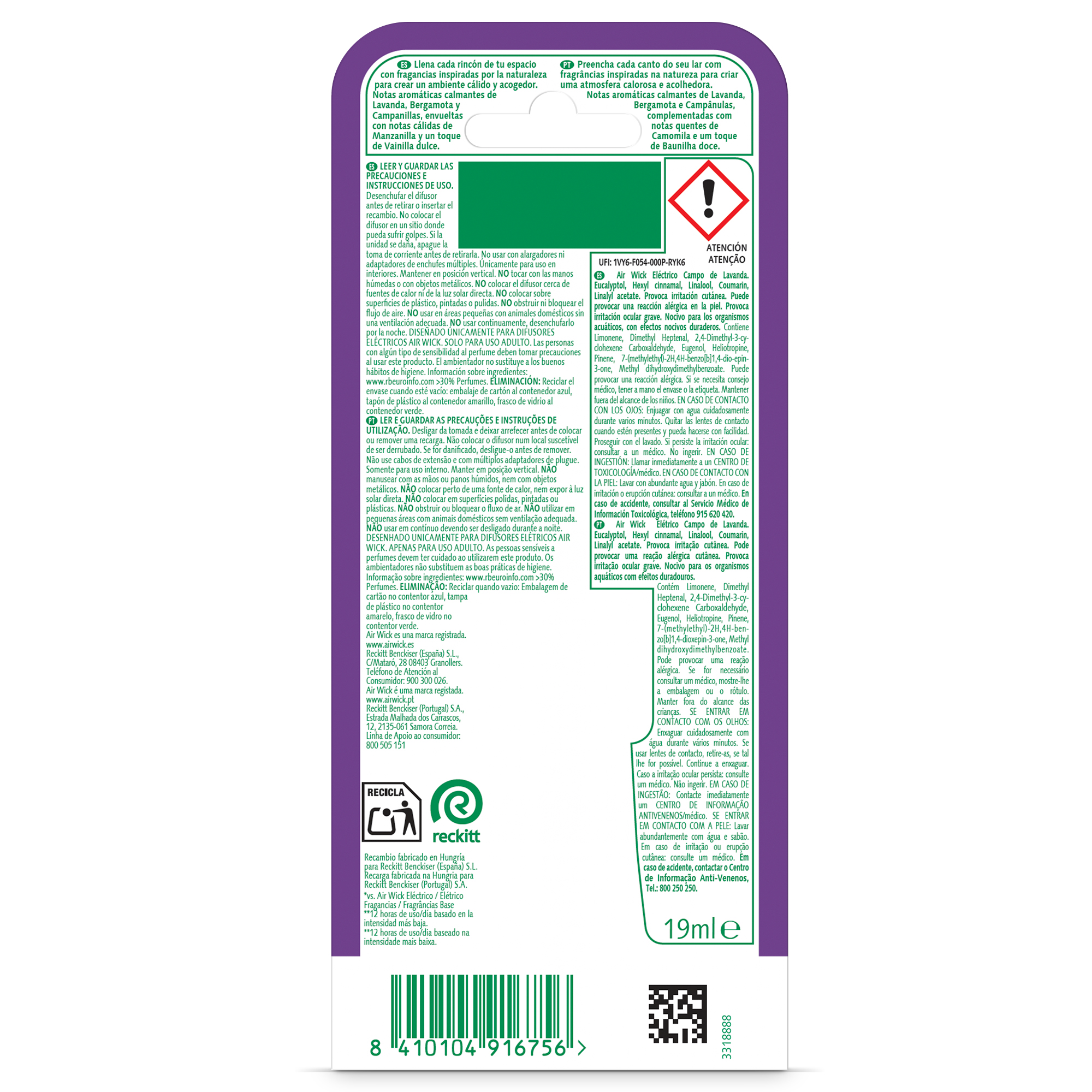 Recambio eléctrico campo de lavanda Air Wick 19ml