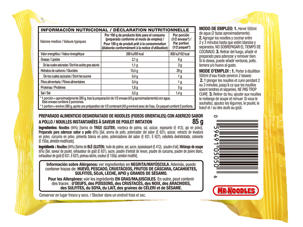 Fideos orientales Mr Noodles 85g pollo