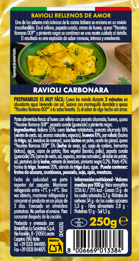 Ravioli con salsa carbonara Scoiattolo 250g