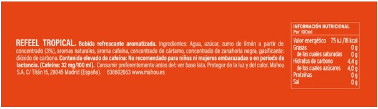Bebida energética refeel Mahou sabor tropical 33 cl