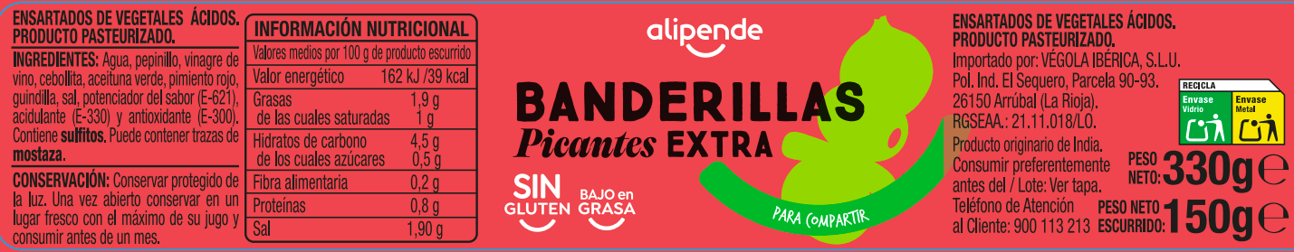 Banderillas picantes categoría extra Alipende 150g