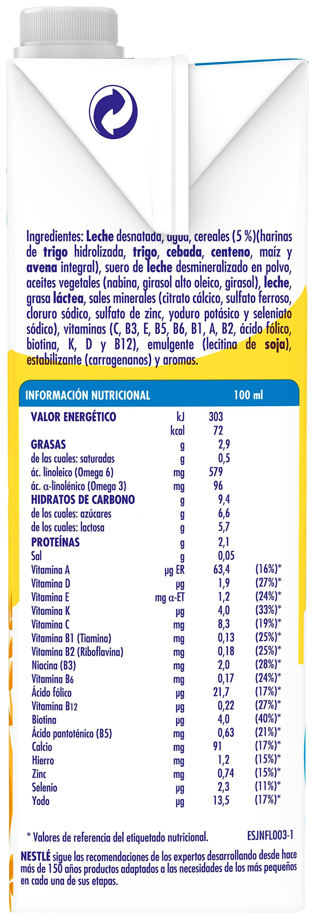 Leche crecimiento Nestlé junior cereales desde 12meses 1l