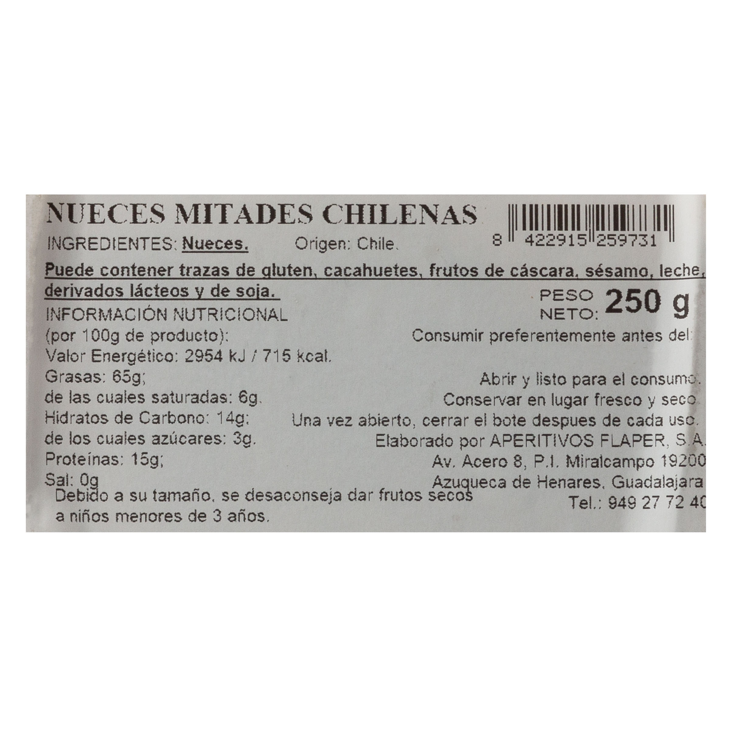 Nuez chilena flaper 250g en mitades