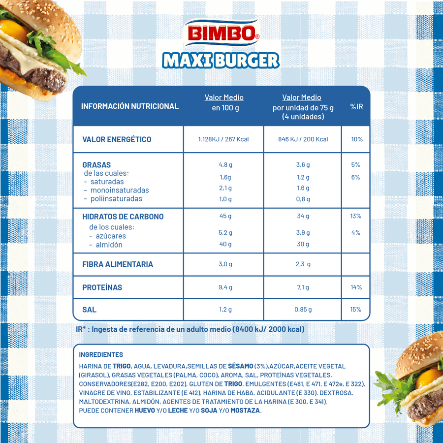 Pan maxi burger Bimbo 4 uds 290g
