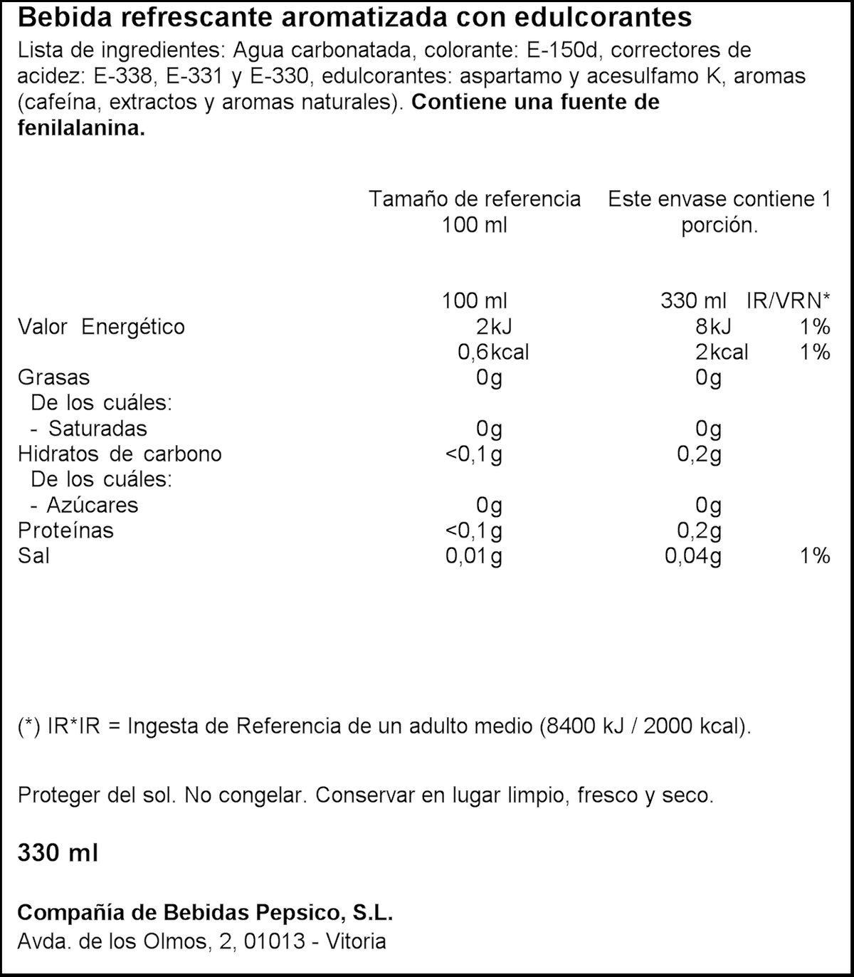 Refresco Pepsi zero lata 33cl