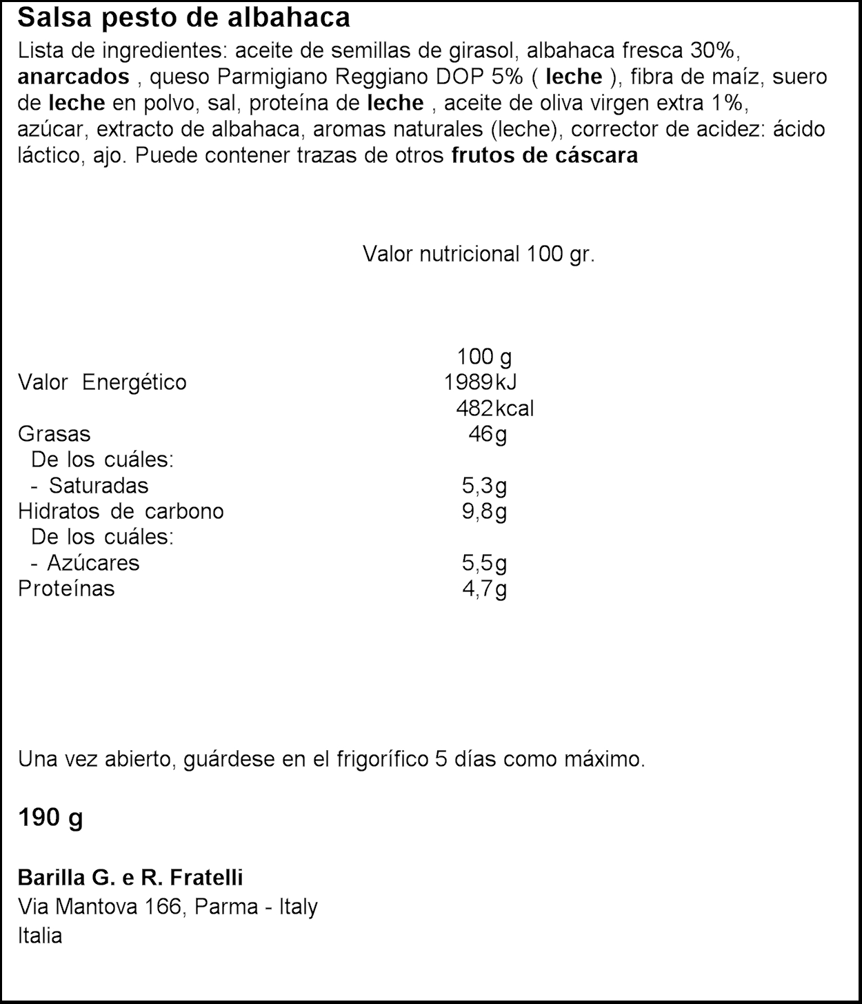 Salsa pesto Genovese Barilla 190g