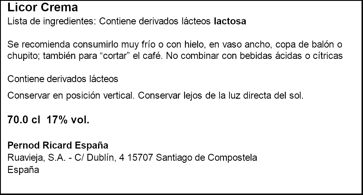 Licor de crema Ruavieja Oro 70cl