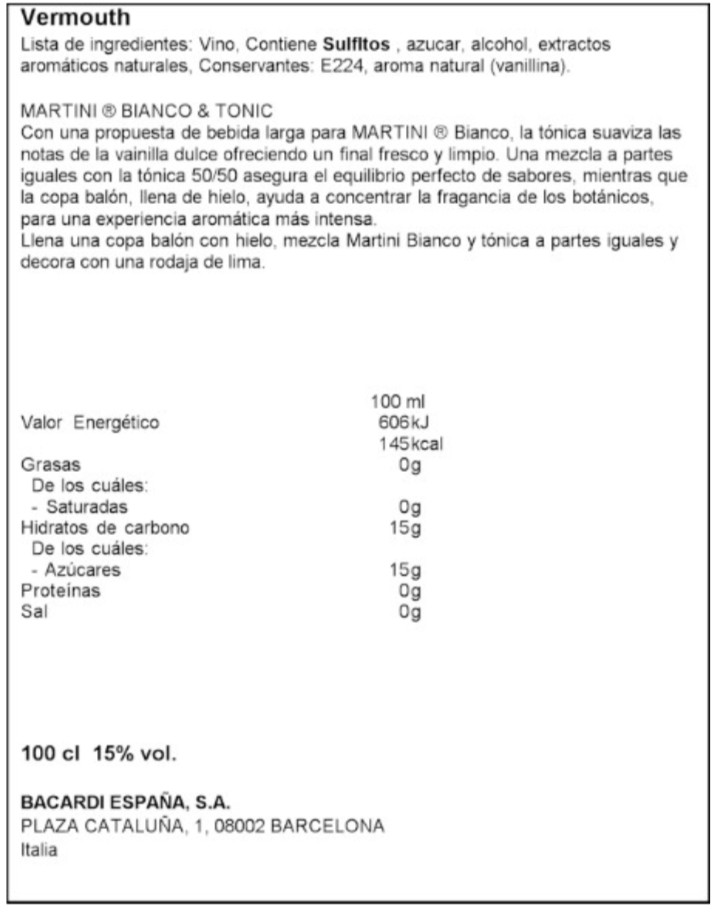 Vermouth Blanco Martini 1L + copa