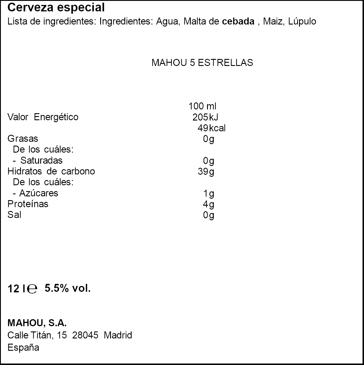 Cerveza rubia mini Mahou 5* 20cl pack 6