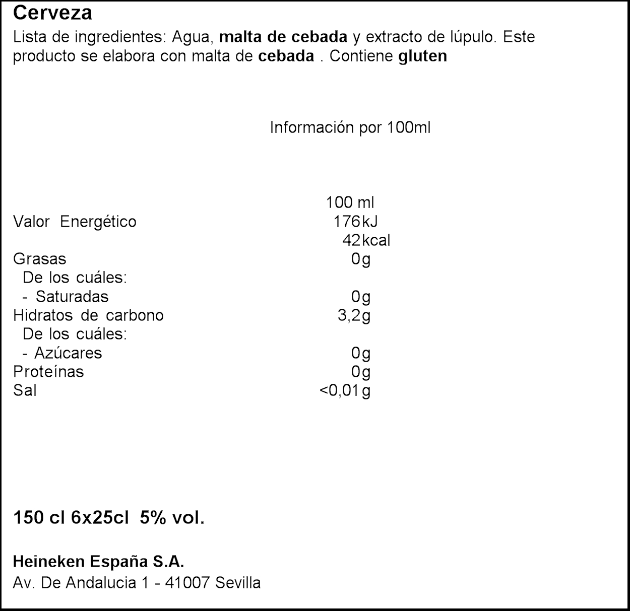 Cerveza rubia pack 5+1 Heineken 25cl