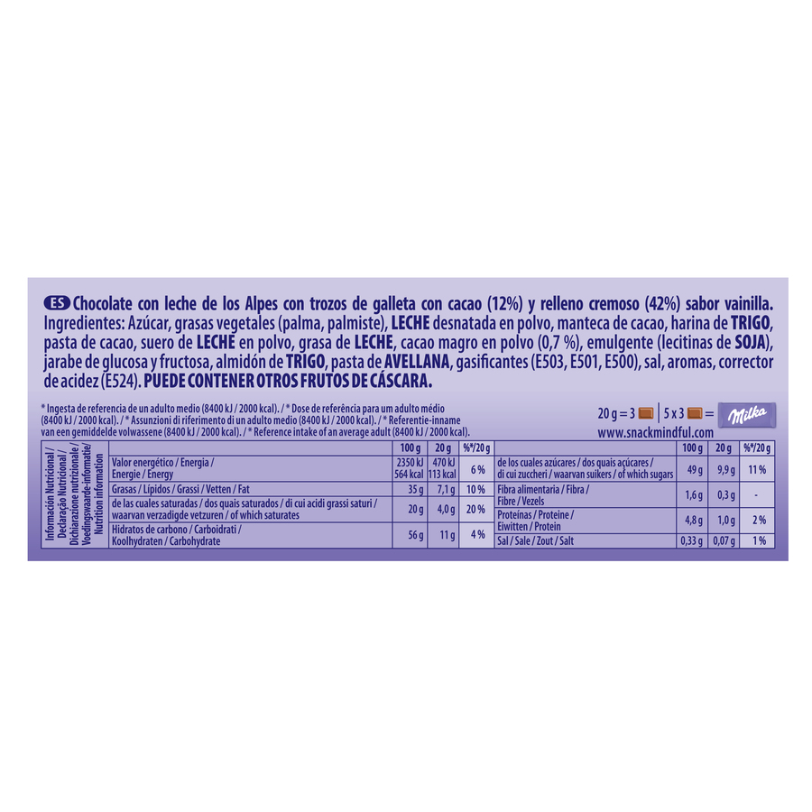 Chocolate con leche Milka 100g relleno de oreo