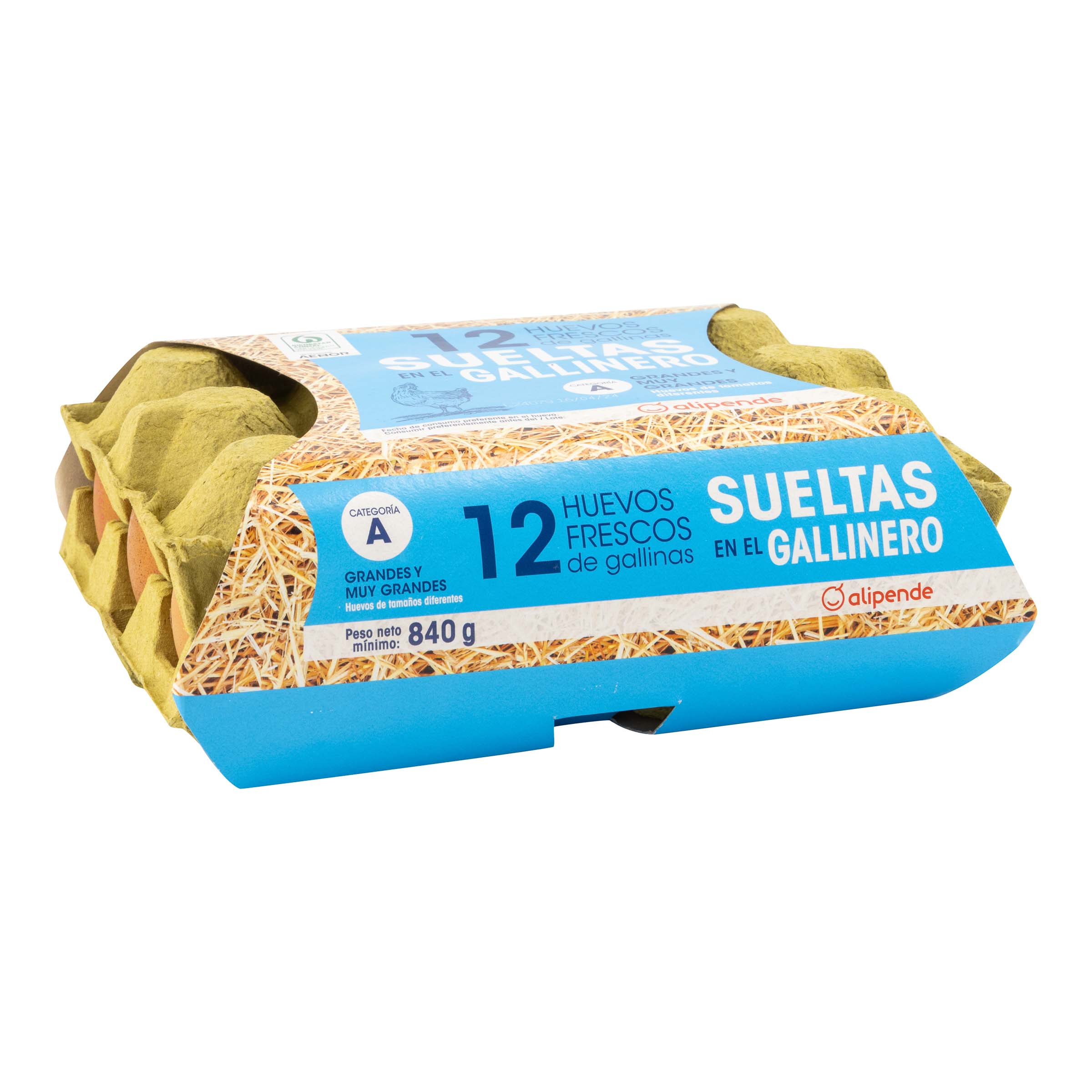 Huevos de gallinas sueltas en el gallinero Alipende 12u "clase l-xl"