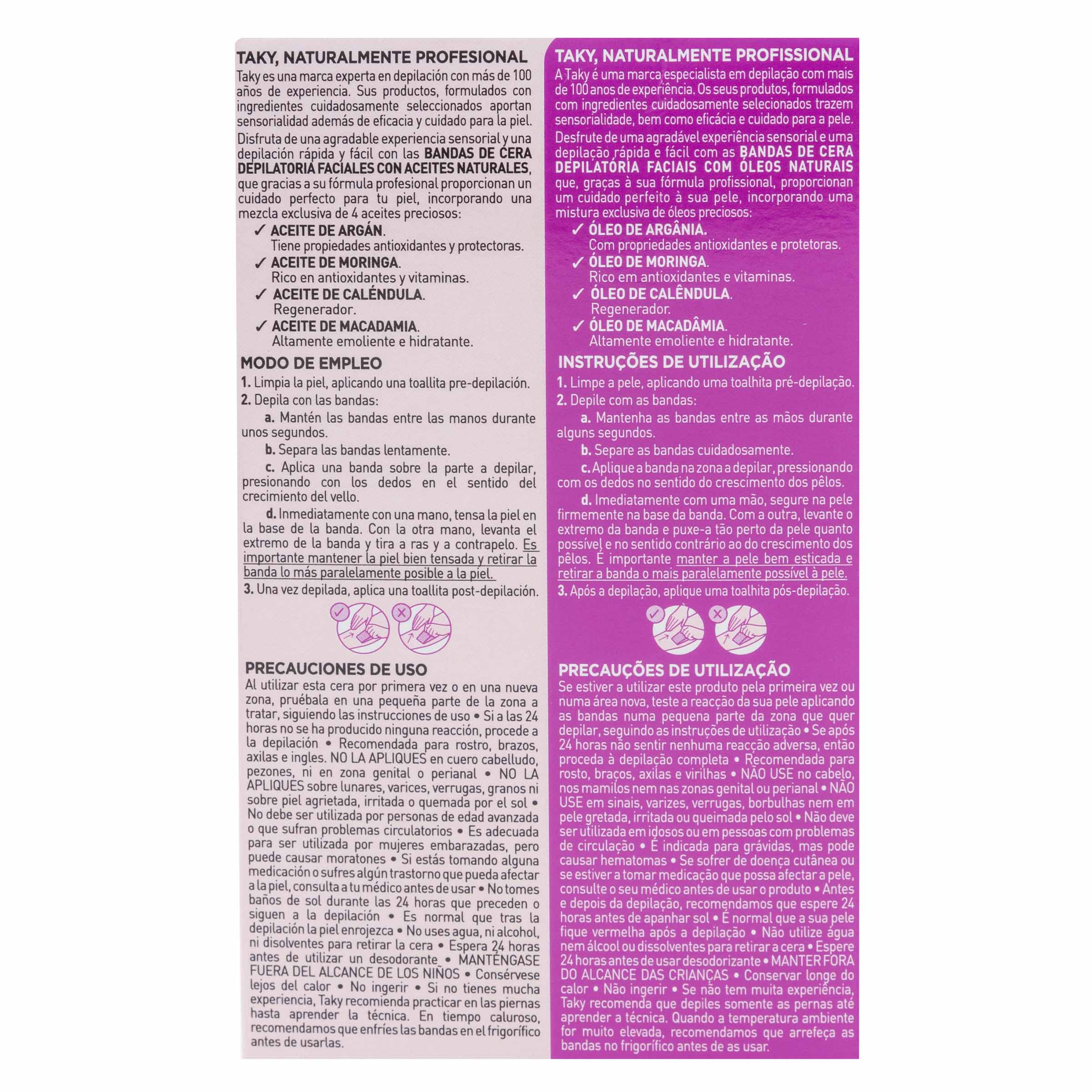 desnudo Trueno Adjuntar a Bandas de cera depilatorias Taky beauty oil 20 uds faciales | Ahorramas