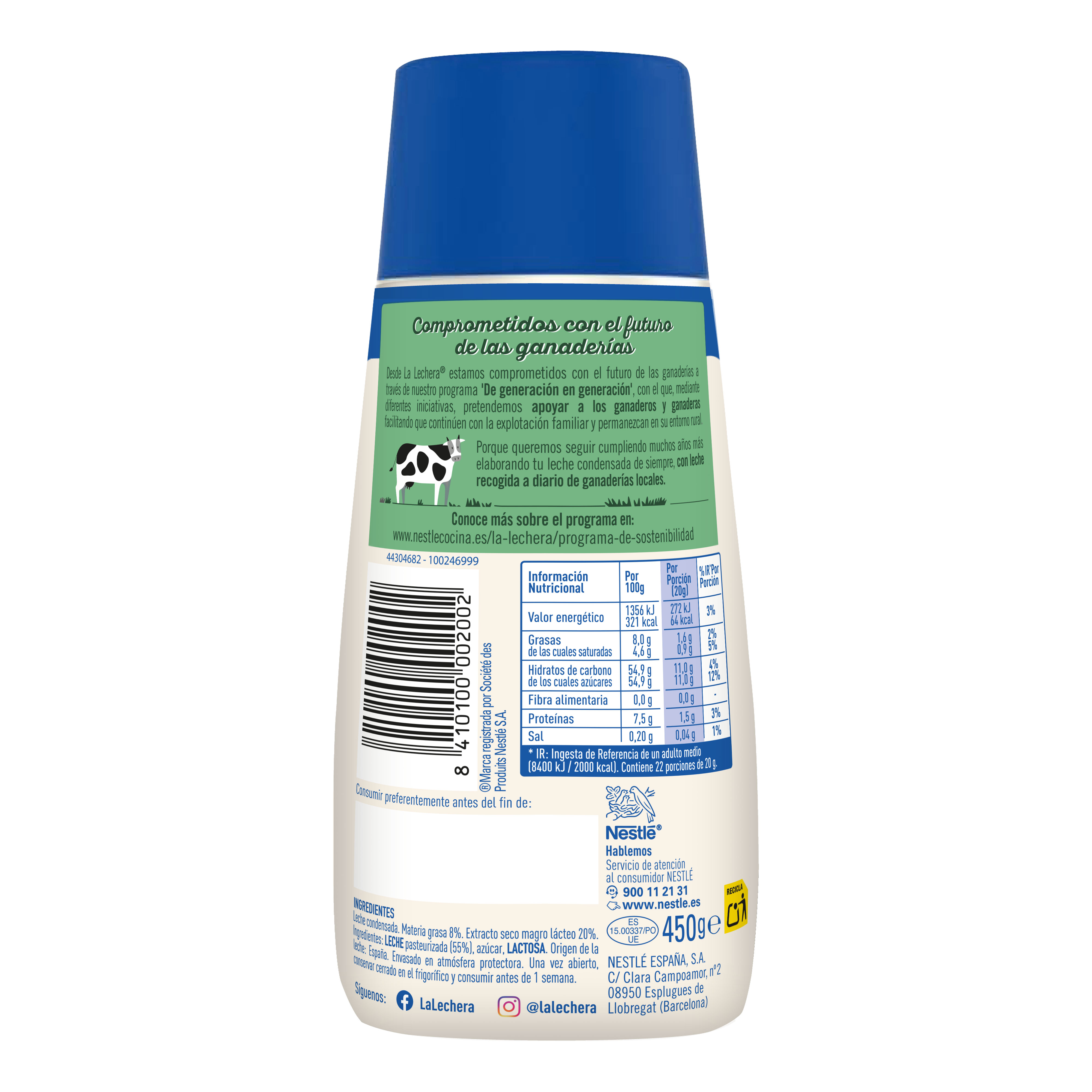 Leche condensada La Lechera botella sirve fácil 450g