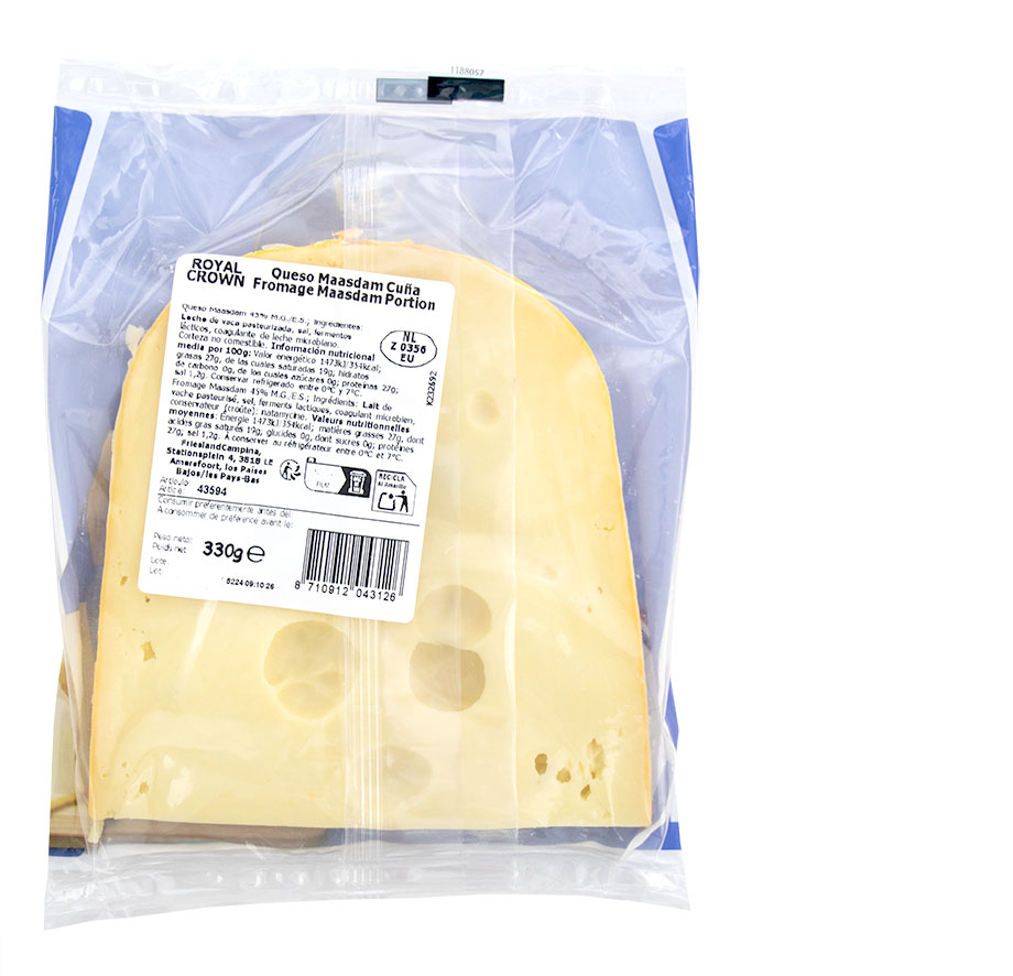 Queso maasdam royal crown con sabor suave y textura cremosa Royal Crown 330g