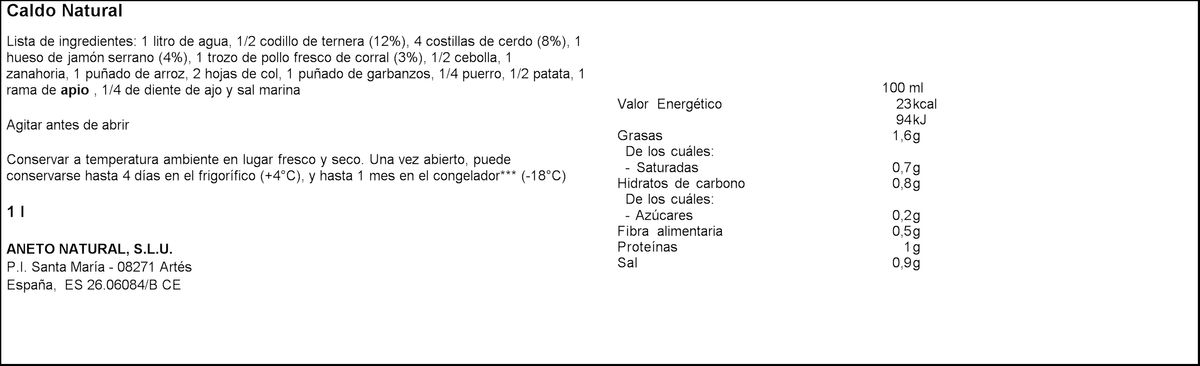 Caldo natural puchero con carnes y verduras Aneto 1l