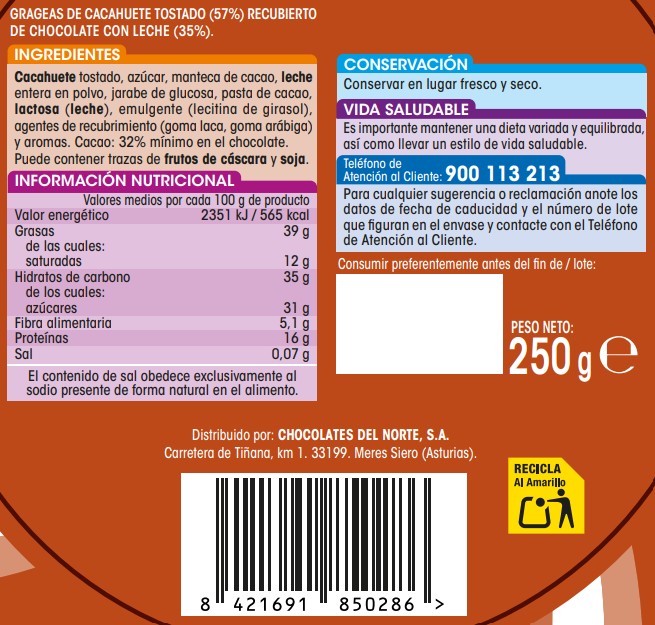 Cacahuetes chocolate con leche Alipende 250g