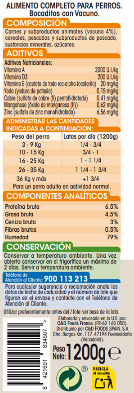 Alimento completo para perros con vacuno Meque 1,2kg