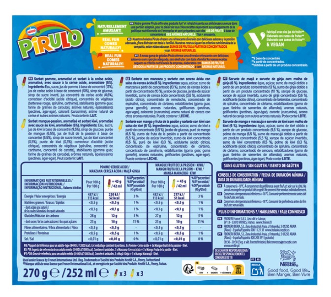 Helado pirulo fruit explosion mix Nestle 6 unidades
