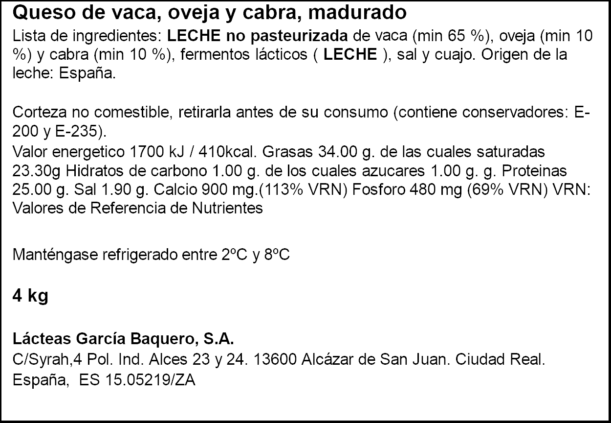 Queso García Baquero La Cava Barus 4 Kg