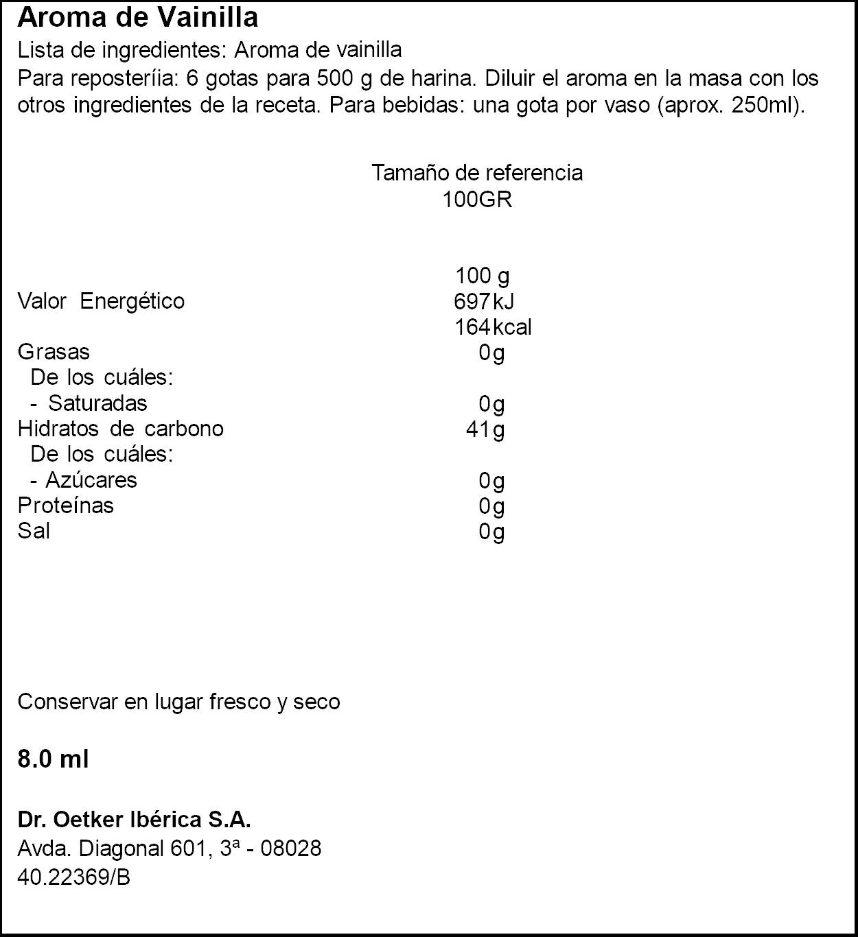 Aroma de vainilla Dr Oetker 8ml