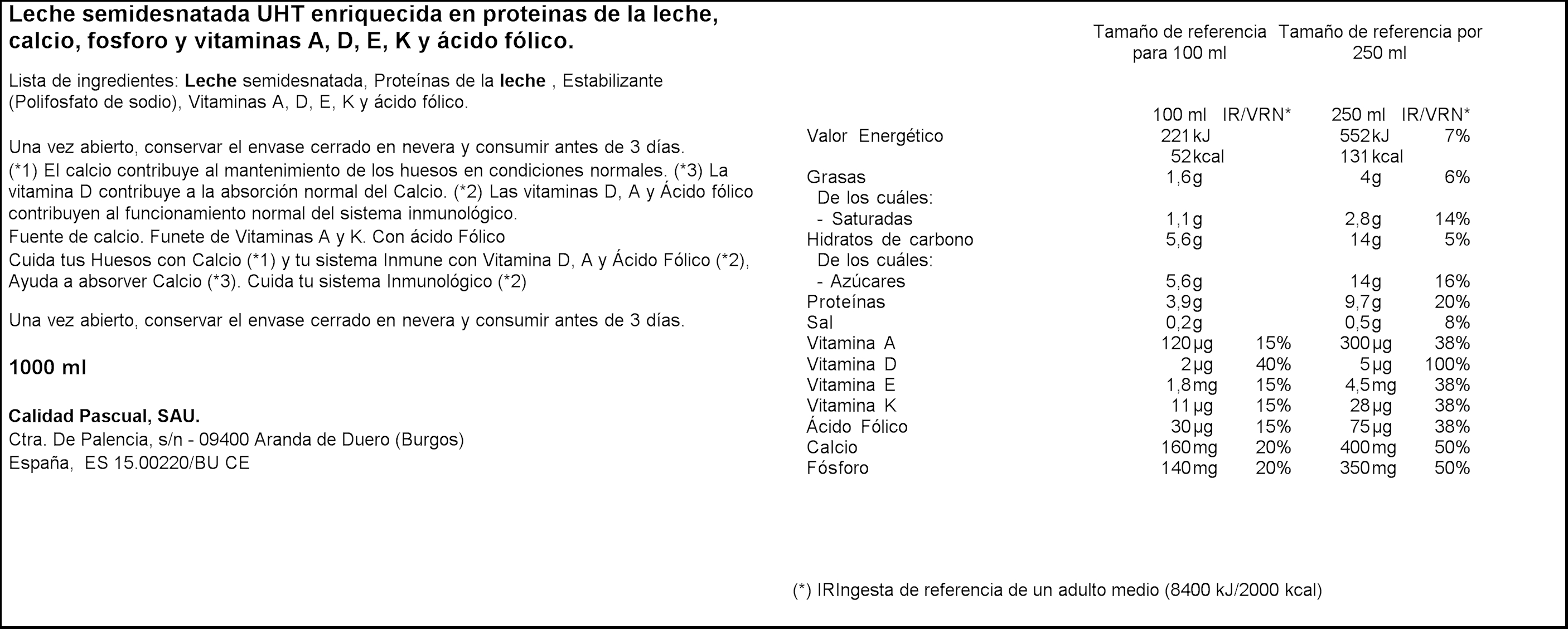 Leche Pascual calcio Movit 1l semidesnatada