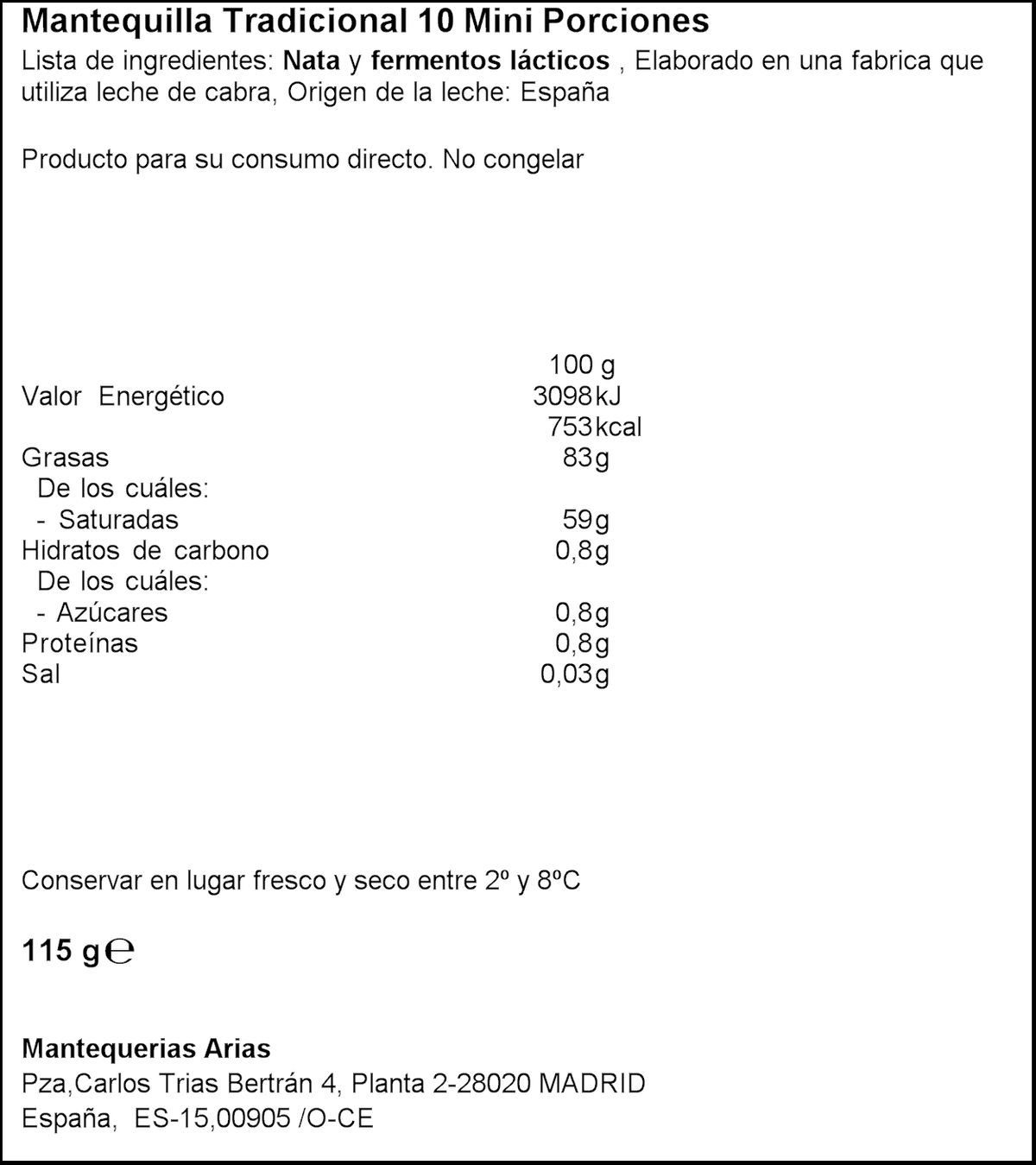 Mantequilla Arias 115g porciones