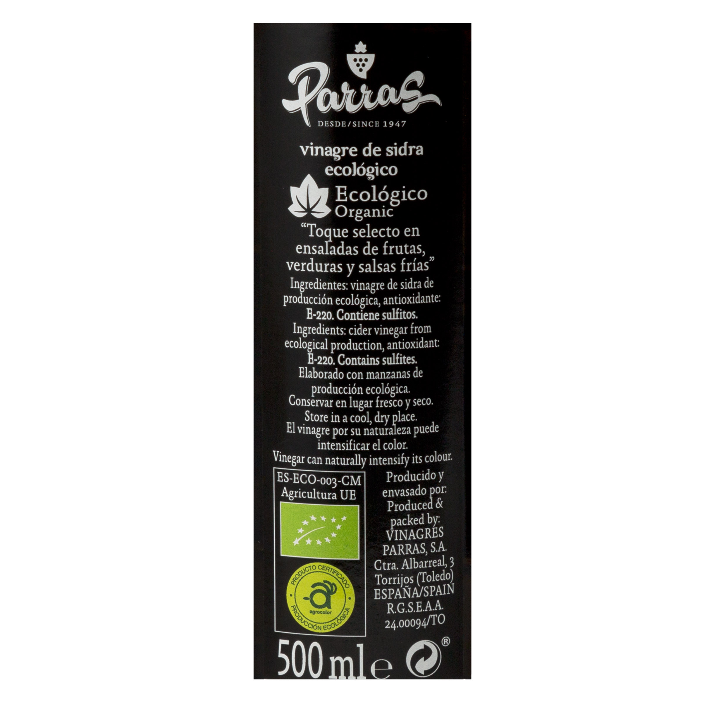 Vinagre ecológico Parras 500ml sidra