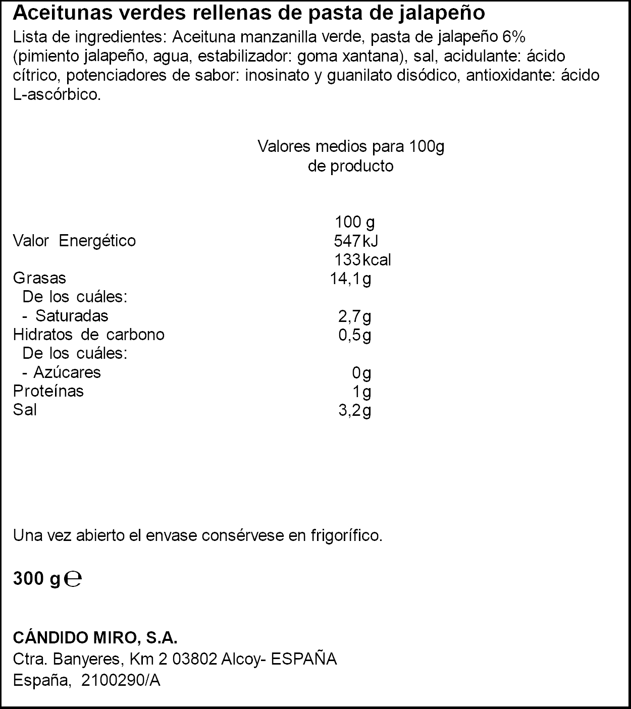Aceituna rellena de jalapeño Serpis 130g