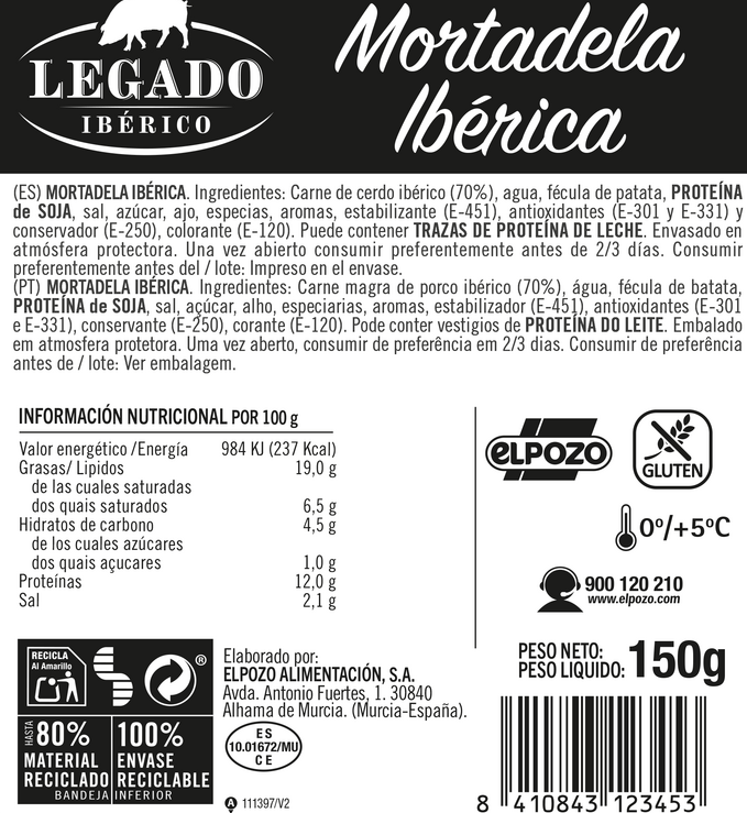 Mortadela ibérica en lonchas finas Legado Ibérico 150g